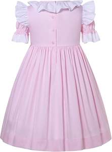 Wholesale Fashion Children's Boutique Party <b>Dress</b> Puff Sleeve Blue <b>Princess</b> Birthday Outfit Pearl Necklace Button 100% Cotton - Product Image 5