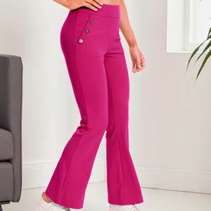 Pantaloni a Zampa d'Elefante a Vita Alta da Donna con Bottoni Stile Marinaio in Tessuto Traspirante - Product Image 3