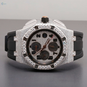 Bling Lab Grown Diamond Watch Bracelet en caoutchouc noir Design Montre Chronographe Cadran Montre Pour Lui - Product Image 1