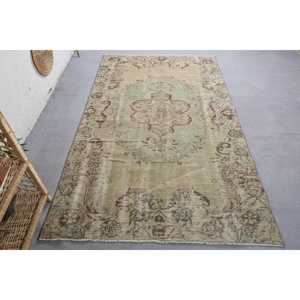Tapis en Laine Classique Vintage Beige Vert Patchwork Design 4.3X7.2 Ft Tapis en Peluche Fait Main Living Teens Rectangle Couloir Latex - Product Image 1