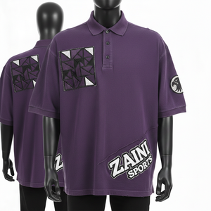 Camiseta polo para hombre, 230 GSM, algodón premium, poliéster, tejido piqué, color morado, panel diagonal con apliques bordados, talla S. - Product Image 4