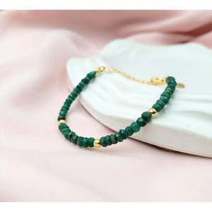 18K Vintage Stainless Steel <b>Beaded</b> <b>Bracelet</b> with Heart-shaped Emerald Corundum and Diamond Religious Gift for Anniversaries - Product Image 2