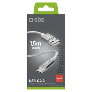 Cable de carga y datos USB-C trenzado plateado de 1,5 m TECABLETC15BS - Product Image 2