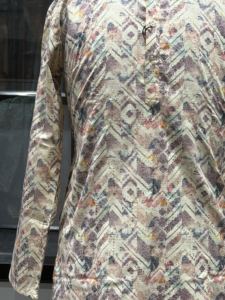 Premium Indian Pakistan Style <b>Men</b>’s Sherwani <b>Kurta</b> – Designer Off-White Geometric Print Wedding Ethnic Wear for B2B Wholesale - Product Image 4
