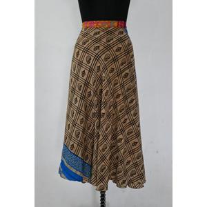 Women's Summer Boho Floral <b>Printed</b> Silk Wrap <b>maxi</b> <b>Skirt</b> Vintage Reversible Sari with Natural Waistline Lightweight Festival Wear - Product Image 2