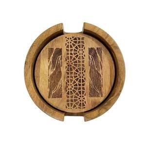 Sous-verre à thé en bois naturel de qualité alimentaire écologique avec gravure imprimée sur sous-verre avec support pour boissons aspect antique - Product Image 2