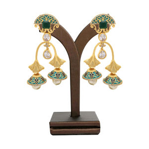 Elegant <b>Antique</b> Imitation AD Matte Plated Brass Earrings Luxury Artificial Pearl Traditional Export Jewelry for Wedding - Product Image 1