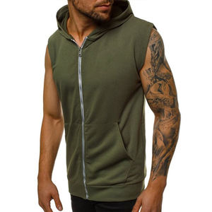 Bas prix hommes sans manches fermeture éclair sweats à capuche 2025 nouveau Style gymnastique entraînement sans manches fermeture éclair sweats à capuche pour adultes - Product Image 2