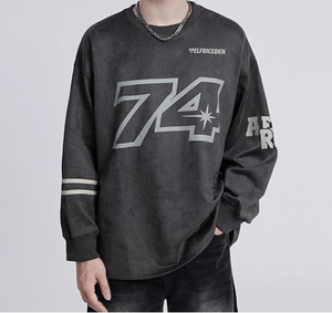 Camisetas Vintage de Cuello Redondo Extra Grandes para Hombre, 180 Gramos, Manga Larga, Corte Regular, Estilo Urbano, 100% Algodón - Product Image 6