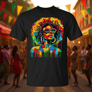 T-Shirt Queen Afro African Melanin Juneth con Design Nero Gocciolante per Uso Promozionale - Product Image 3