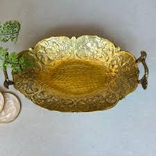 Plateau de service rond en laiton de qualité supérieure avec plateau de petit-déjeuner décoratif en laiton couleur or Fournisseur en gros de plateaux de service en laiton - Product Image 4
