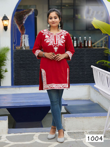 Abito corto Kurti Top <span class=keywords><strong>Western</strong></span> con Jeans per ragazze da donna in cotone Rayon ricamo ultimo modello Export Quality <span class=keywords><strong>India</strong></span> - Product Image 4