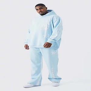 Survêtement officiel à capuche surdimensionné, gaufré, nouvelle mode, taille standard personnalisée, unisexe, pantalon empilé, survêtement délavé, 100% - Product Image 2