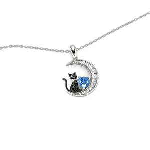 Jeulia Custom <b>Black</b> <b>Cat</b> Moon Necklace with Heart Birthstone for Engagement - Product Image 2