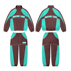 Veste coupe-vent thermique deux pièces décontractée pour hommes, survêtement en nylon solide et en polyester, avec fermeture à glissière, pantalon grande taille - Product Image 2