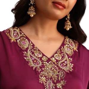 Costume Kurta Palazzo brodé de vin, vente en gros de vêtements ethniques pour femmes, fournisseur d'usine OEM, tenue de fête personnalisée pour les mariages - Product Image 4