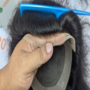 Grand stock de toupet REGENT SFL noué à la main pour hommes 100% cheveux humains indiens Remy style naturel ondulé et droit - Product Image 2