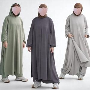 Prix de gros Vêtements islamiques personnalisés Survêtement décontracté en polaire tissé à boutons avec capuche Mode musulmane Tenue active modeste pour femmes - Product Image 4