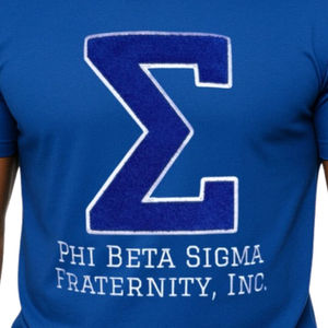 T-shirt en chenille à grandes lettres Sigma, bleu royal, coton, vie grecque, avec broderie de fraternité, vêtements Phi Beta Sigma pour hommes - Product Image 5