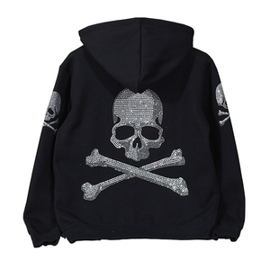 Men's Vintage Zipper-Up 100% Cotton Custom Fabric heavyweight Front Logo Rhinestone Embellishment baggy hoodie - Product Image 1