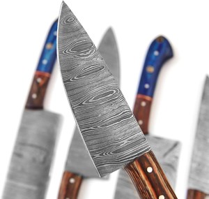 Juego de Cuchillos de Chef de Acero de Damasco de 5 Piezas Nordic Forge, Mangos de Madera Pakka, Diseño Ambidiestro, Hojas Recubiertas, Cuchillos Hechos a Mano OEM - Product Image 5
