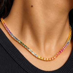Collier en or 14 carats plaqué or avec perle d'eau douce et zircon arc-en-ciel pour cadeau de mariage - Product Image 3