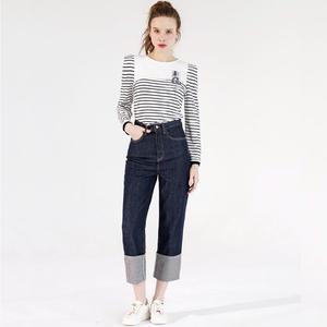 Coupe ample femmes respirant décontracté écologique printemps jean plat avant pantalons longs - Product Image 1