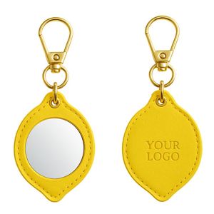 Custom Logo Compact Mirror <b>Keychain</b> Pu <b>Leather</b> Keyring - Product Image 4