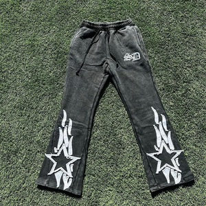 Ensemble de survêtement vintage délavé à l'acide avec sweat à capuche zippé et pantalon de survêtement à pattes évasées, broderie appliquée usée personnalisée - Product Image 2