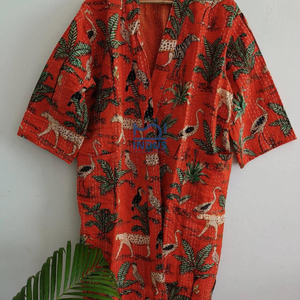 Albornoz de algodón con estampado de mano indio, ropa de dormir Unisex, Kimono de algodón con estampado de tigre - Product Image 5