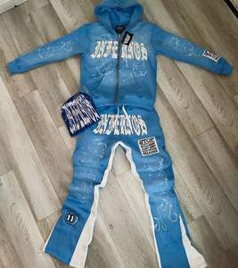 Conjunto de Sudadera con Capucha y Pantalones Deportivos de Estilo Vintage con Cierre, Talla Grande Unisex para Hombre, Logotipo Personalizado, 100% Algodón, Estilo Urbano, Lavado Ácido - Product Image 3