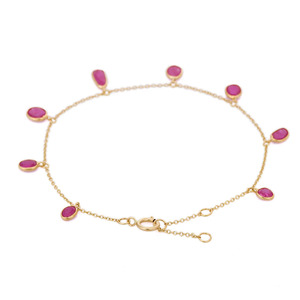 Bracelet à breloques en or jaune massif 18K, bijoux minimalistes, rubis naturel précieux, Bracelet réglable en chaîne - Product Image 4