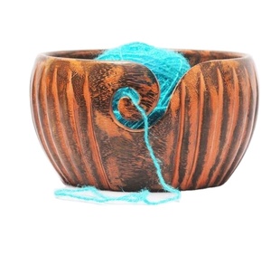 Handmade 7X 3 Inch Natural Wood Yarn Storage <b>Bowl</b> Carved Window Design for <b>Knitting</b> Crochet Eco-Friendly Modern Antique Style - Product Image 1
