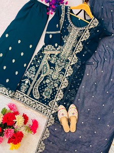 Elegante zorro Georgette Top y Palazzo Set con Dupatta con hermosa secuencia bordada perfecta para fiesta ropa festiva - Product Image 4