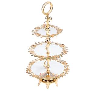 Plateau de service en métal moderne et raffiné avec dessus en cristal, passe au lave-vaisselle, idéal pour les friandises sucrées, les fruits, les pâtisseries, les fêtes - Product Image 1