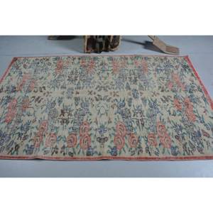 พรมตุรกีโบราณ4.5 x 7.5ft เบจสีชมพูขนาดใหญ่ขนแกะลายแอบสแตรกต์รูปสี่เหลี่ยมผืนผ้าสำหรับตกแต่งห้อง - Product Image 3