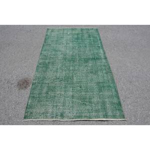 Tapis Turc Vintage Moderne 3.7 X 6.7ft Laine Verte Fait à la Main Patchwork Design Latex Dos Grand Couloir Rectangle pour Adolescents - Product Image 1