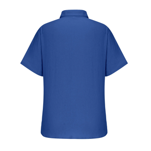 Camisa de manga corta de color azul sólido de ajuste regular para hombre de lino con diseño de logotipo personalizado OEM 100% cuello vuelto antiarrugas hecha en Bangladesh - Product Image 2