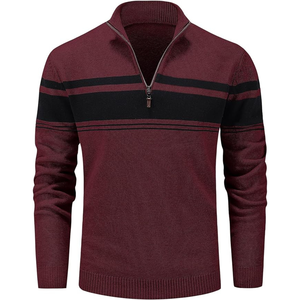 Pull-over d'hiver tendance pour homme, personnalisé OEM/ODM, à manches longues, en tricot jacquard géométrique, fourré, respirant et à séchage rapide - Product Image 2