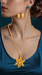 Compra collar pendientes conjunto con chapado en oro de 22 quilates diseño premium collar pendientes conjunto para mujer usar joyería - Product Image 3