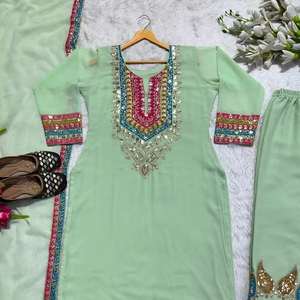 Nuevo diseñador Heavy Faux Georgette Multi Sequence bordado Top y emparejado con pantalón con cuatro lados Fancy Lace Work Dupatta - Product Image 1