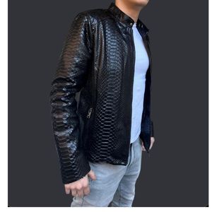Veste en cuir de <span class=keywords><strong>python</strong></span> véritable pour homme de haute qualité professionnelle, col montant, coupe-vent, respirante, décontractée, hiver, personnalisable - Product Image 5