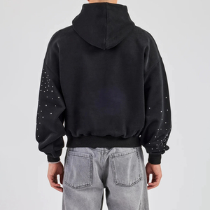Sweat à capuche en coton mélangé léger avec strass, design scintillant, style streetwear décontracté - Product Image 3