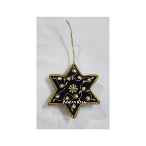 Nuevo producto increíble forma de estrella Color negro más hermoso bordado de Zari dorado y trabajo con cuentas para adornos colgantes de Navidad - Product Image 1