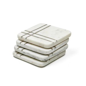 Indian Square White <b>Marble</b> <b>Coaster</b> Set Brass Strip Custom Size Modern Eco-Friendly 4-inch Diameter Elegant Table Decor for Home - Product Image 2