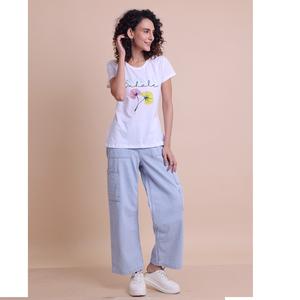 Camiseta de media manga con cuello redondo y estampado elegante para mujer, ropa informal cómoda y de moda - Product Image 1