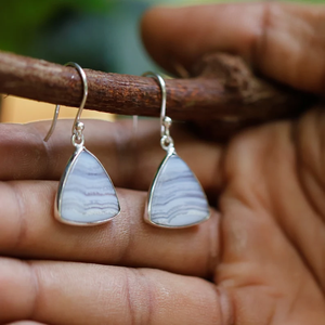 925 <b>Silver</b> Earrings with Blue Lace Agate Gemstone Beautiful Looking Natural Dangle Drop for Party or Anniversary Gift for Mom - Product Image 3