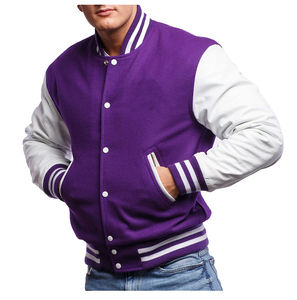 Men's High Quality Canvas Casual Varsity Jacket with Front Custom Logo and Embroidery 100% Wool - Product Image 1