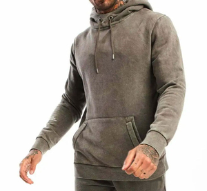 Ensemble de survêtement décontracté 100 % coton à capuche, imprimé délavé à l'acide, respirant, anti-odeur, pour la saison hivernale, motif uni, design 2 en 1, élastique - Product Image 4