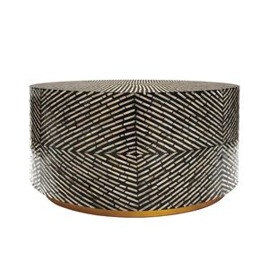 Table basse classique à incrustation d'os, à rayures rondes, en noir et blanc - Product Image 3